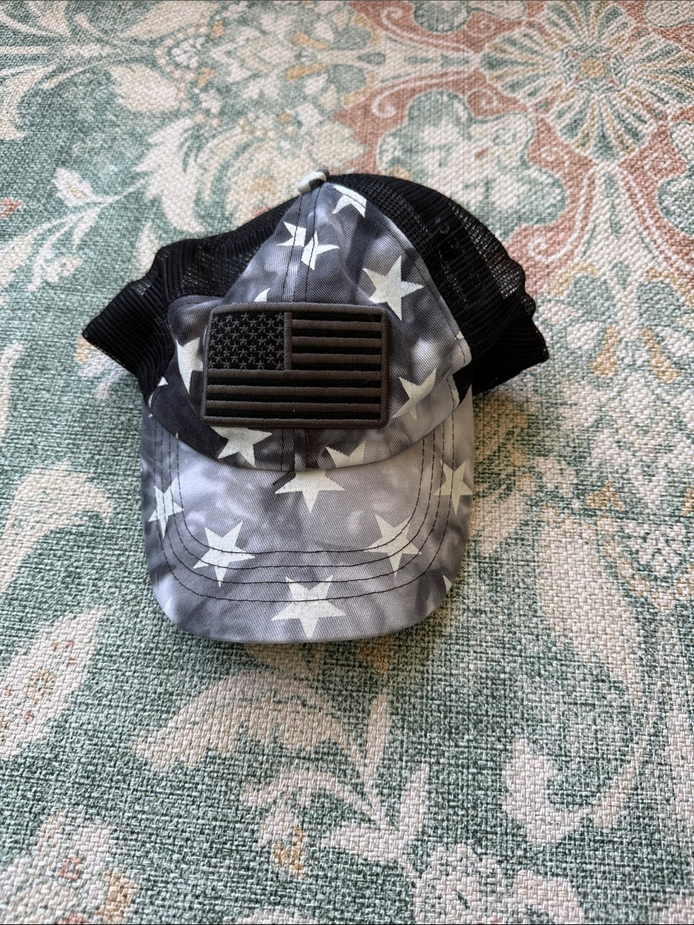 C.C Star Print Trucker Hat with Black Flag Patch - Black & Gray